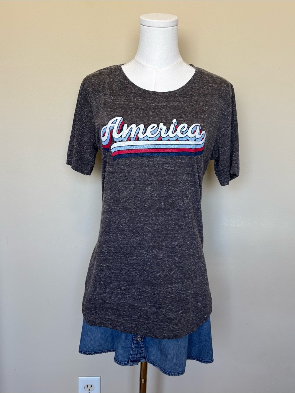 Retro America Graphic‎ Tee Dolphin Hem Heritage Americana Burnout Retro